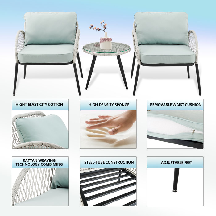 Corrigan Studio® Wicker/rattan 2 Person Seating Group With Cushions